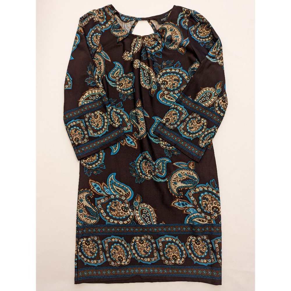 Alyn Paige New York Dress 3/4 Sleeve Paisley Keyhole Multi Color Women’s Size S